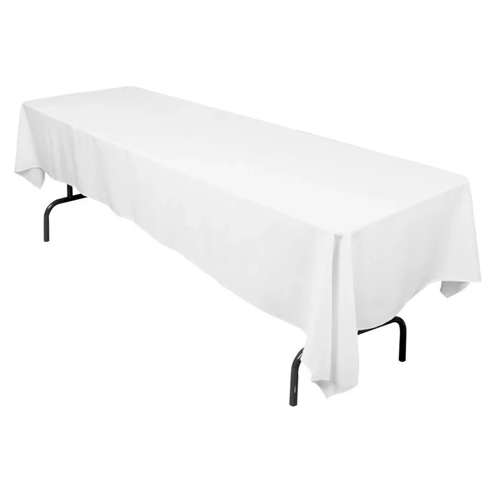 60"x126" White 200GSM Twill Weave Polyester Tablecloth for 8ft Banquet Table